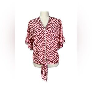 Max Studio Floral Top Women’s size Small Red/Blue/Yellow on White